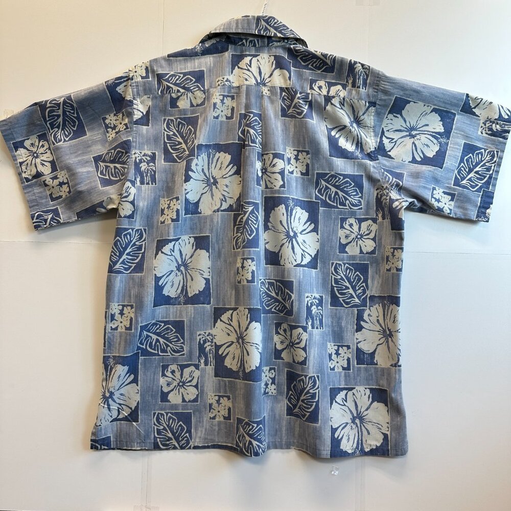 Vintage Go Barefoot Hawaiian Shirt L Half Button Pullover Blue Floral - Picture 9 of 10